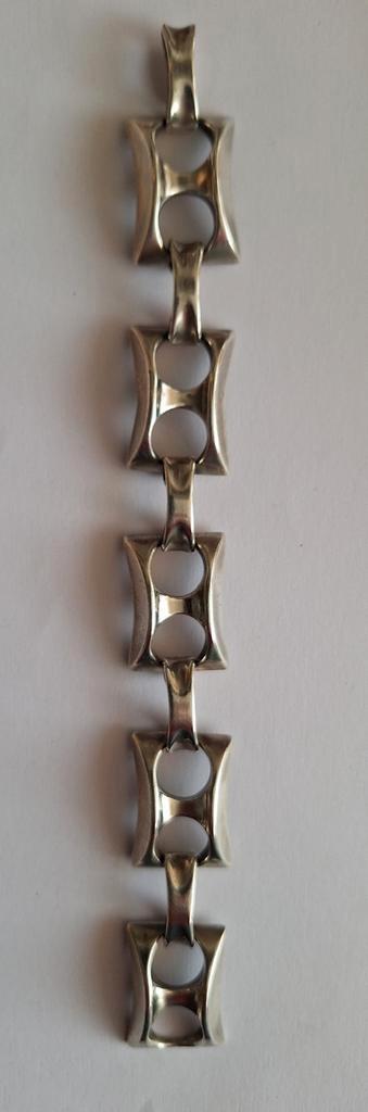 Vintage design zware zilveren armband jaren 70, Sieraden, Tassen en Uiterlijk, Armbanden, Zo goed als nieuw, Zilver, Zilver, Ophalen of Verzenden