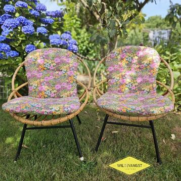 Set 2 vintage rotan kuipstoelje kinderen met kussen  beschikbaar voor biedingen
