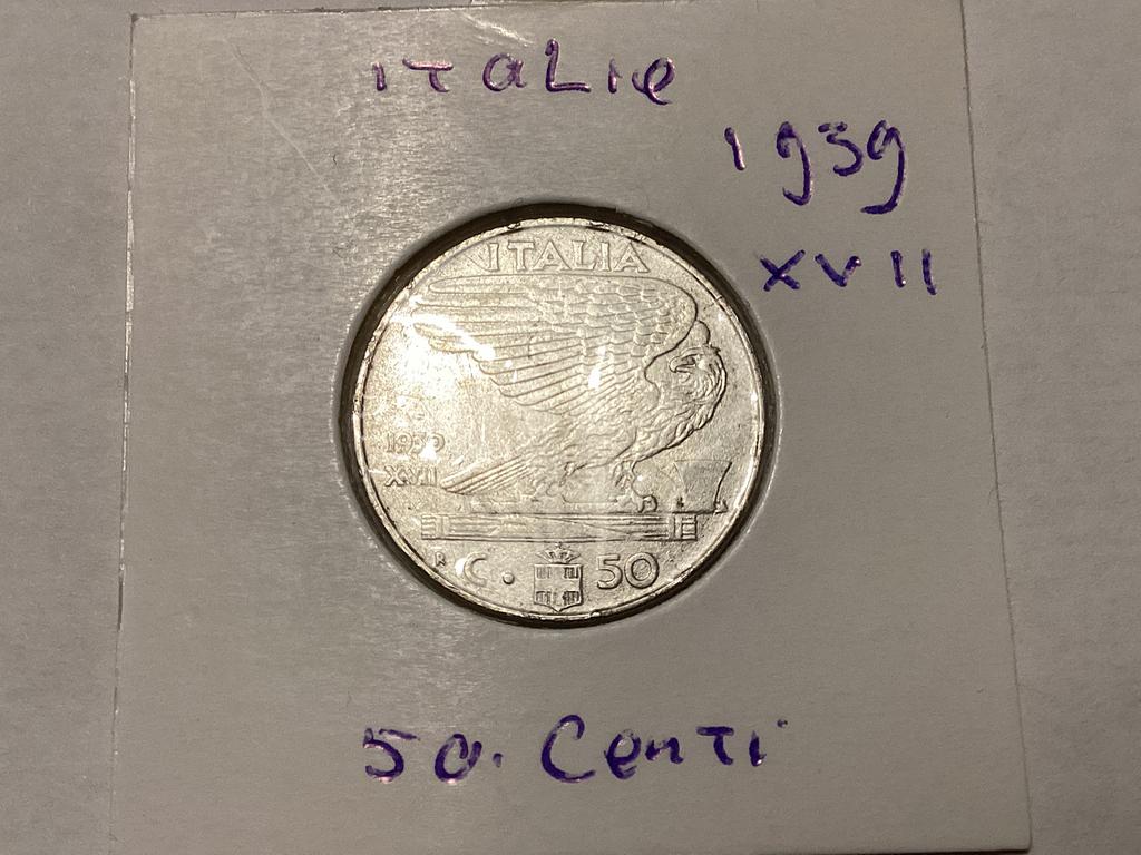 Italië 50 cent 1939 XVll. (Magnetische ), Ophalen of Verzenden, Italië