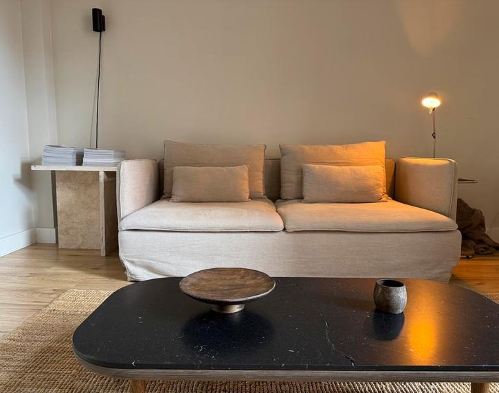 IKEA Söderhamn met 100% Belgisch linnen hoes Bemz, Huis en Inrichting, Banken | Sofa's en Chaises Longues, Zo goed als nieuw, Stof