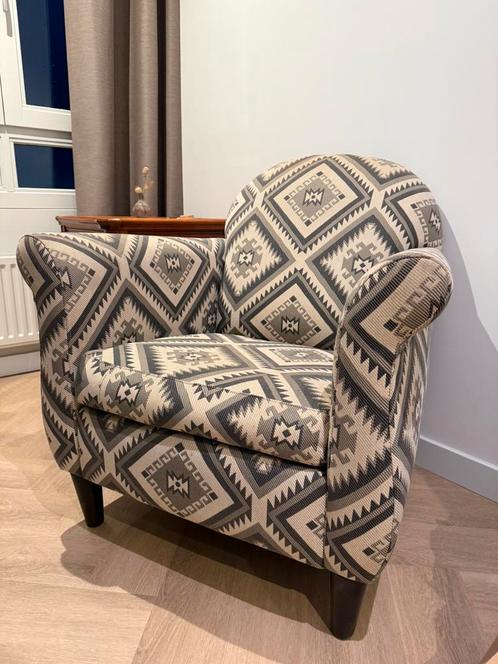 Fauteuil Kelim print - Uniek Boho Stoel Vintage, Huis en Inrichting, Fauteuils, Gebruikt, Stof, 75 tot 100 cm, Minder dan 75 cm