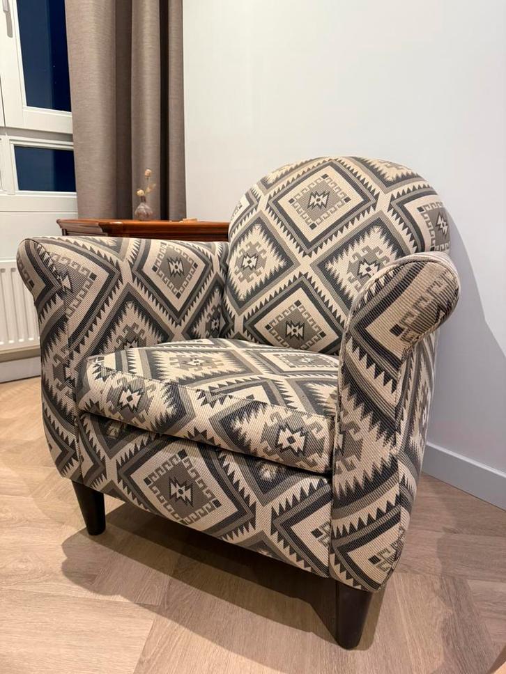 Fauteuil Kelim print - Uniek Boho Stoel Vintage, Huis en Inrichting, Fauteuils, Gebruikt, Stof, 75 tot 100 cm, Minder dan 75 cm