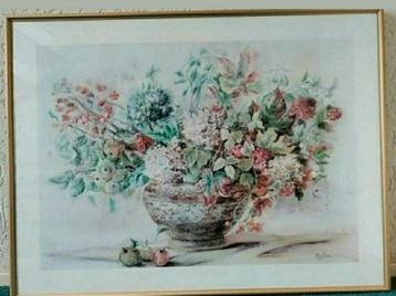 Bloemstuk in vaas,Verkerke,Mylène de Kleijn,Aquarelprint  beschikbaar voor biedingen