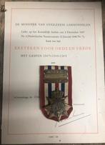 Ereteken orde en vrede + gesp 1947-1948-1949 Met certificaat, Verzamelen, Verzenden, Overige soorten, Overige gebieden, Embleem of Badge