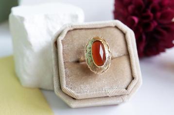 Vintage Carnelian | 14K Gouden Ring Met Carneool Edelsteen beschikbaar voor biedingen