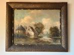 Antiek schilderij op paneel Polder landschap, Antiek en Kunst, Kunst | Schilderijen | Klassiek, Ophalen of Verzenden