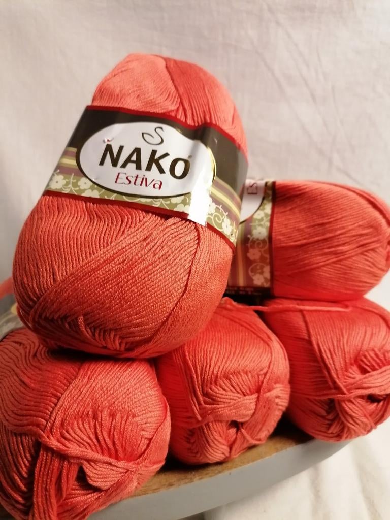 Nako Estiva garen in oranje koraal - pak van 5 bollen, Hobby en Vrije tijd, Breien en Haken, Nieuw, Breien of Haken, Wol of Garen