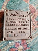 Oude trein ketel plaat B. Jansen & Zn. Bergen op Zoom 1973, Ophalen of Verzenden