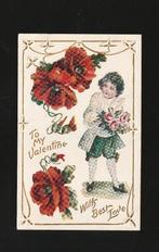 Ansichtkaart Reliëf Jonge dame Valentine Bloemen B09-12, Verzamelen, Ophalen of Verzenden, Voor 1920, Ongelopen, Overige thema's