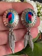 Prachtige kleurrijke zilveren vintage navajo oorbellen, Ophalen of Verzenden, Zo goed als nieuw, Zilver