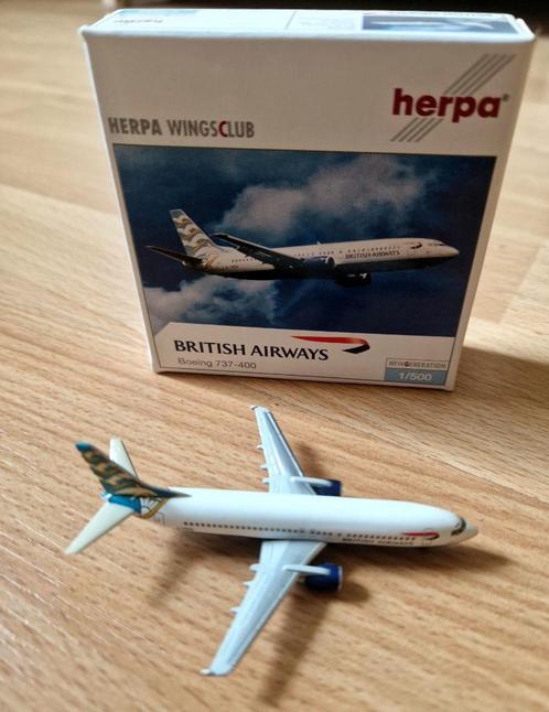Herpa vliegtuig 1:500 British Airways B737-400 reg. G-TREN, Verzamelen, Luchtvaart en Vliegtuigspotten, Zo goed als nieuw, Schaalmodel