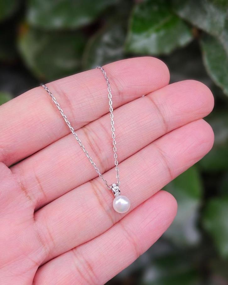 Gerhodineerd Zoetwaterparel Ketting Paru - Echt Zilver, Sieraden, Tassen en Uiterlijk, Kettingen, Nieuw, Zilver, Zilver, Met hanger