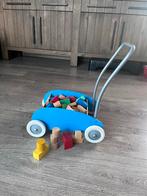 Loopwagen met  hout en gekleurde blokken, Ophalen of Verzenden, Gebruikt, Duw- of Trekspeelgoed