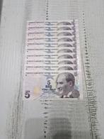 Collectie van 10 Turkse 5 Lira biljetten UNC, Ophalen of Verzenden, Overige landen