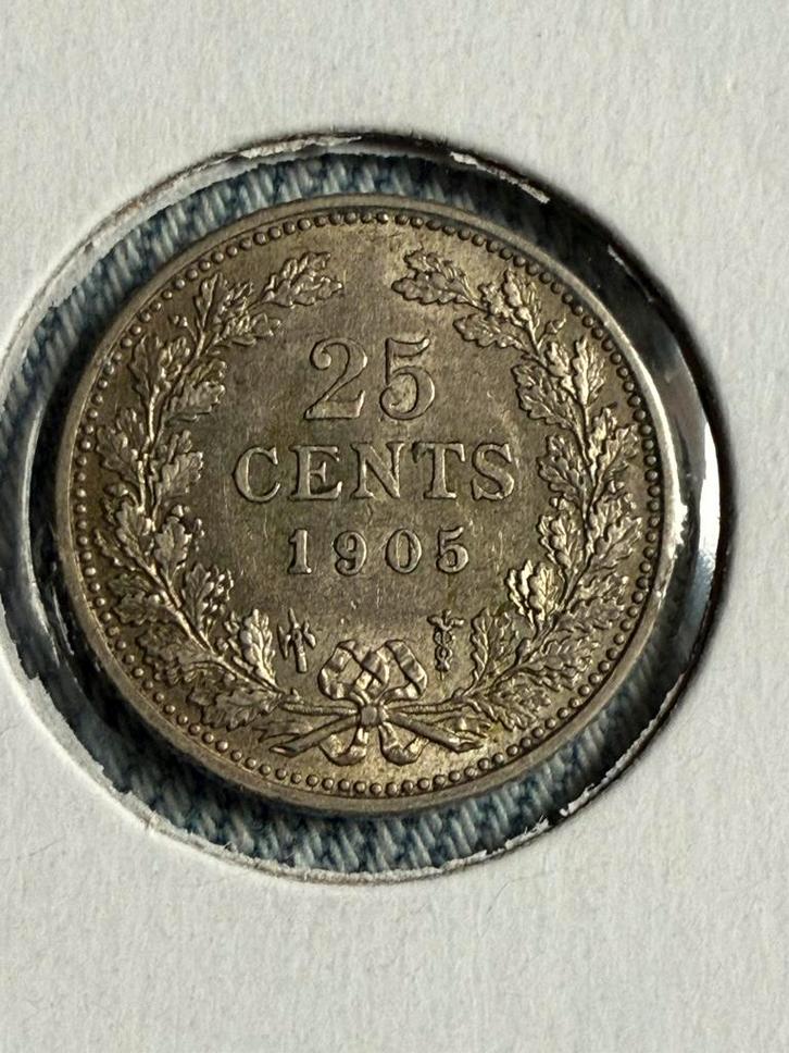 Mooie kwartje 1905 Wilhelmina, Postzegels en Munten, Munten | Nederland, 25 cent, Koningin Wilhelmina, Zilver, Ophalen of Verzenden