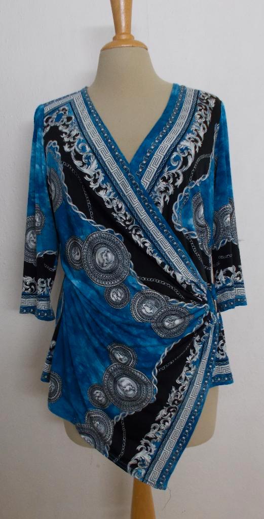 Mooie blauw/zwarte print top/tuniek van Joseph Ribkoff! 40, Kleding | Dames, Tops, Zo goed als nieuw, Maat 38/40 (M), Blauw, Lange mouw