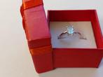 18k witte gouden palladium solitaire ring met aquamarijn, Ophalen of Verzenden, Zo goed als nieuw, 17 tot 18, Dame of Heer