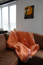 Vintage 100% wollen deken plaid 190x210 | Oranje roze, Ophalen of Verzenden, Zo goed als nieuw