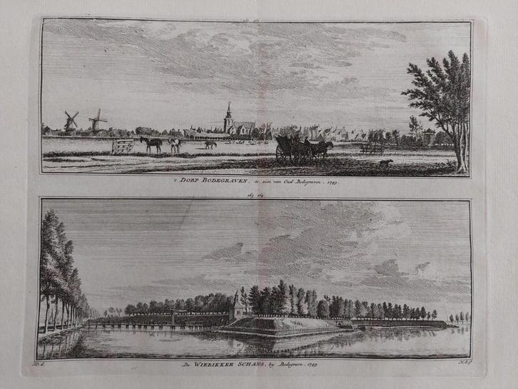 261-264 / Dorp Bodegraven en De Wierikker Schans, Antiek en Kunst, Kunst | Etsen en Gravures, Ophalen of Verzenden