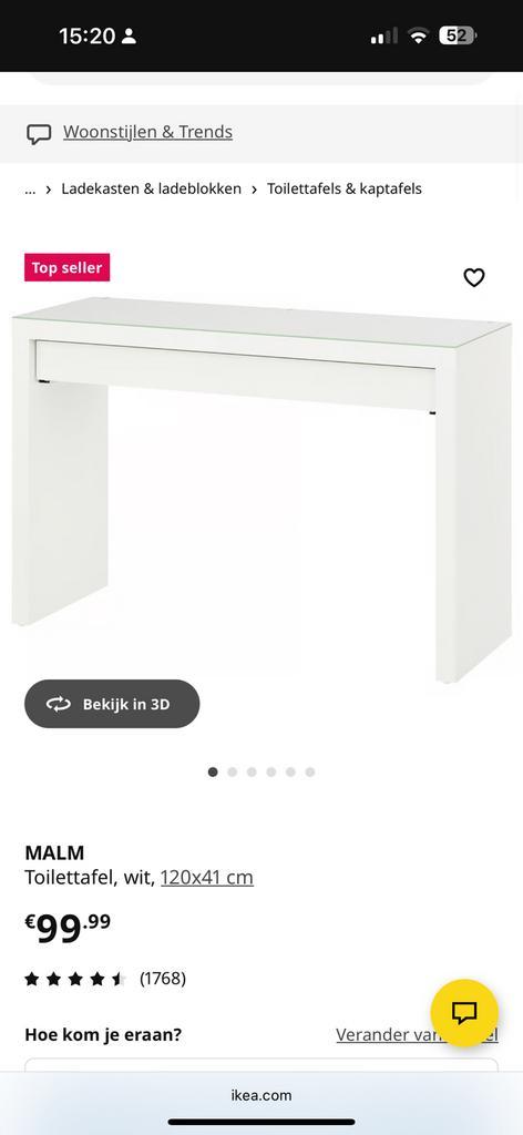 Ikea malm kaptafel, Huis en Inrichting, Tafels | Kaptafels, Zo goed als nieuw, Minder dan 100 cm, 50 tot 100 cm, Ophalen of Verzenden