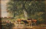 Jan Evert Morel ll. 1835-1905  '' herder met vee aan beek'', Ophalen of Verzenden