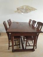 Houten eettafel met 6 bijpassende stoelen, Ophalen, Gebruikt, 100 tot 150 cm, Vijf personen of meer