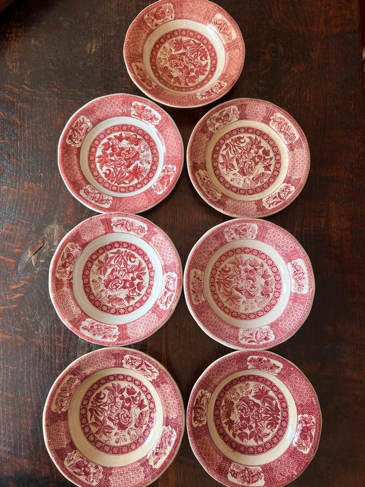 Petrus Regout Tecla Servies - 9 Stuks Rood Bloemmotief, Antiek en Kunst, Antiek | Servies los, Ophalen of Verzenden