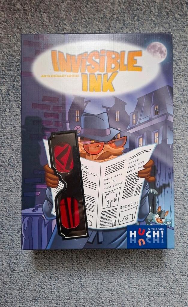 Invisible ink (Huch, Engels/ Duits) partygame, Hobby en Vrije tijd, Gezelschapsspellen | Bordspellen, Zo goed als nieuw, Ophalen of Verzenden