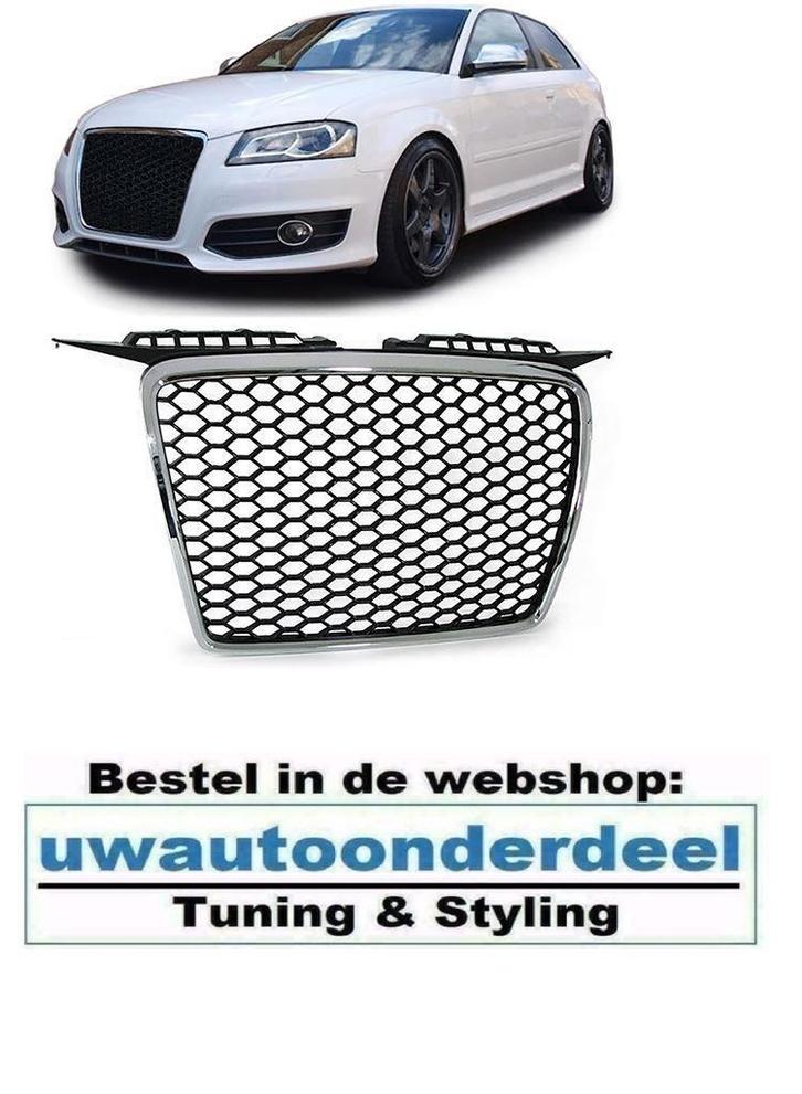 Sport Grill Chrome Zwart Voor Audi A3 8P 05 / 12 RS3 Look, Auto diversen, Tuning en Styling, Verzenden