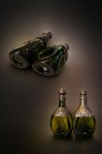 Titel  Antieke set groene glazen likeurkaraffen met tin, Ophalen of Verzenden