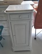 Brocante oud houten nachtkastje of hal kastje marmeren blad, Ophalen