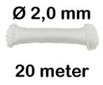 Nylon Koord Touw Lijn 20 m meter Diameter Ø 2 mm - Kleur Wit, Verzenden, Nieuw