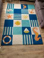 Blauw-witte kinderkamer tapijt met maritieme motieven, Huis en Inrichting, Ophalen, Gebruikt, 100 tot 150 cm, Wit