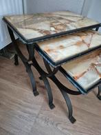 Vintage bijzettafeltjes miniset smeedijzer marmer, Ophalen, Rond, Minder dan 55 cm, 45 tot 60 cm