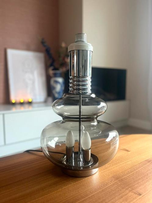 Vintage XL tafellamp van Doria Leuchten chroom met rookglas, Huis en Inrichting, Lampen | Tafellampen, Gebruikt, Minder dan 50 cm