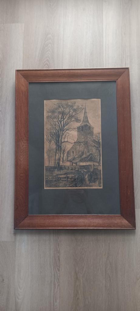 Een grote ets van Aart Bijl, genummerd, 1/3, Hillegondakerk, Antiek en Kunst, Kunst | Etsen en Gravures, Ophalen
