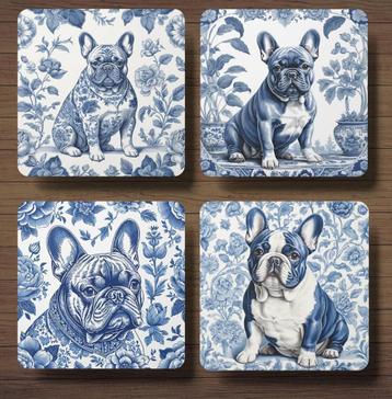Franse Bulldog Delfts Blauw onderzetters met houder beschikbaar voor biedingen