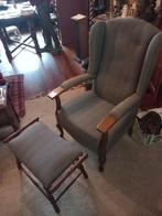2 stoelen/fauteuils + voetenbankje, Ophalen, Hout, Gebruikt, 75 tot 100 cm