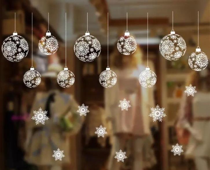 Partij raamstickers kerstballen kerstkrans kerstboom wit, Diversen, Kerst, Nieuw, Ophalen of Verzenden