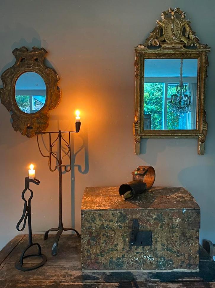 18e eeuws frans antiek bruidskist, kandelaars , spiegel, Antiek en Kunst, Antiek | Woonaccessoires, Ophalen of Verzenden