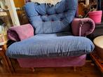 2 grote stoelen, fauteuils blauw paars, Huis en Inrichting, Fauteuils, Ophalen, Gebruikt, Retro, ouderwets, kleurrijk, Hout