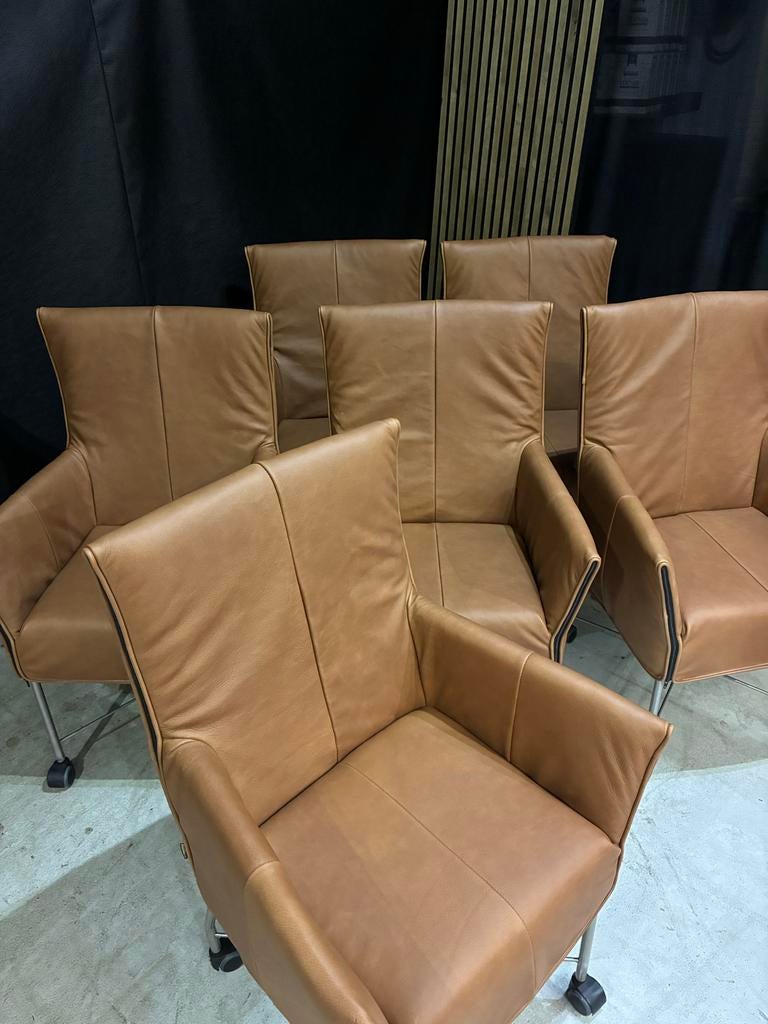 6 Montis Chaplin stoelen - Als nieuw - Rancho leer, Huis en Inrichting, Ophalen, Bruin, ., Leer