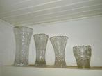 Vintage Glazen Vazen Set van 4 met Snijwerk, Ophalen of Verzenden