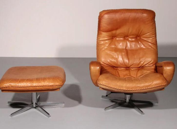 Desede DS 231 Vintage Lederen Fauteuil met Voetenbank, Huis en Inrichting, Fauteuils, Zo goed als nieuw, Leer, 75 tot 100 cm, 75 tot 100 cm