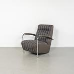 2x Leolux Scylla Fauteuil Hoog Gestreept Stof - Bruin Leer, Huis en Inrichting, Fauteuils, Metaal, 75 tot 100 cm, Ophalen of Verzenden