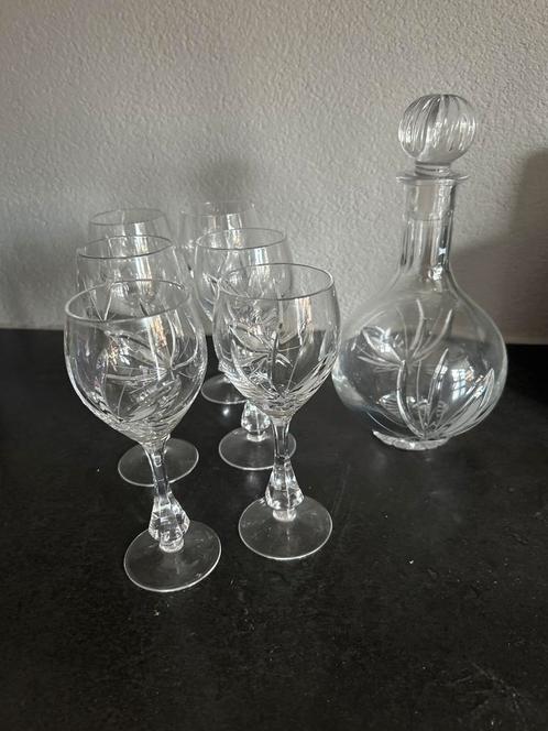 Kristallen Glazen Set met Karaf, Antiek en Kunst, Antiek | Glas en Kristal, Ophalen of Verzenden