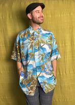 Vintage 90's overhemd / hawaii print / blauw / extra large /, Kleding | Heren, Overhemden, Blauw, Vintage, Ophalen of Verzenden