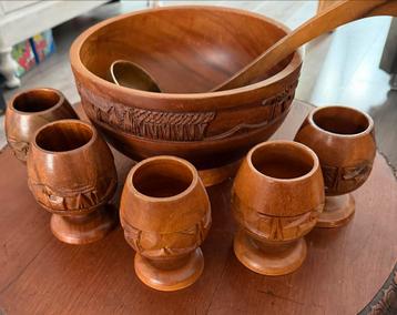 Houten Set: Bekers, Kom & Lepel - Handgemaakt beschikbaar voor biedingen