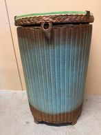 Vintage Lloyd loom rieten wasmand met glazen blad, Gebruikt, Lloyd loom, Lloyd loom, Groen