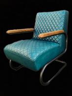 Industrieel zeteltje ,blauw petrol leder met onderhoud setje, Huis en Inrichting, Fauteuils, 75 tot 100 cm, Ophalen of Verzenden